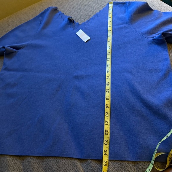 Talbots Royal Blue Scalloped edged V-Neck Blouse short sleeve sweater 3X Petite - Picture 6 of 7